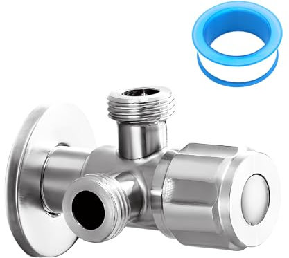Vanne d'Angle 1/2, avec Ceinture Brute, Valve de Régulation d'Angle Auto-étanche, avec Deux Sorties 1/2, Raccordement à L'eau, pour Robinetterie, Lavabo, Cuisine, Salle de Bain