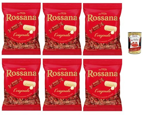 Italian Gourmet Rossana Caramelle ripieno cremoso 6 x 194g weiche Bonbons | Süßigkeiten dal cuore fondente, gusto latte e nocciola, einzeln verpackt, Gesamtnettogewicht 1,164 kg + Kostenlos Polpa 400g