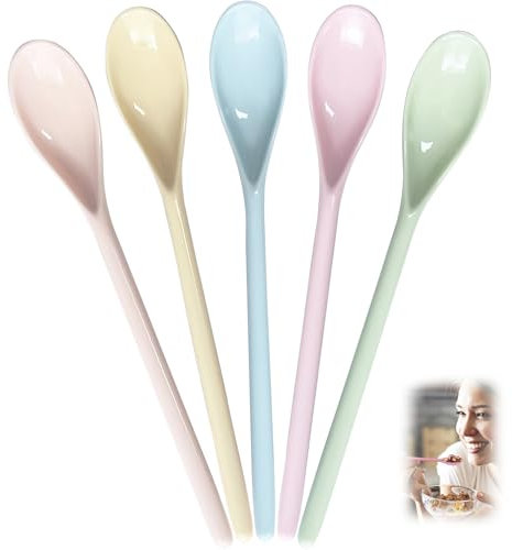 luckaide Eierlöffel Kunststoff, 5 Stück Plastiklöffel, Bunt Lange Löffel Mehrweg, Kaffeelöffel Plastik, Joghurtlöffel, Marmeladenlöffel Langer Griff Löffel Für Imitation Porzellan Geschirr