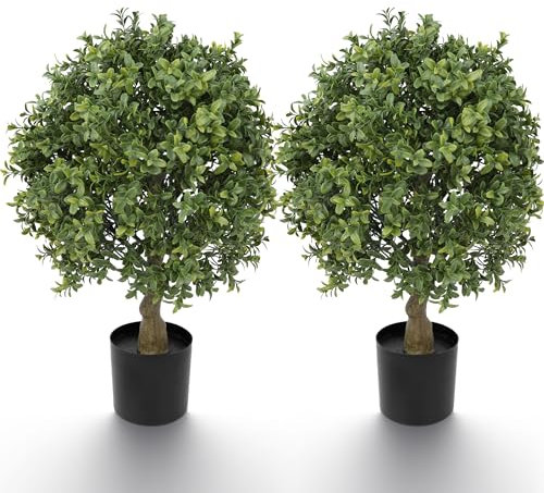 Yuwinron Künstlicher Buchsbaum-Formschnitt-Kugelbaum, 55,9 cm, künstlicher Formschnitt, Topfpflanze für Veranda, Haus, Garten, Dekoration, 2 Stück