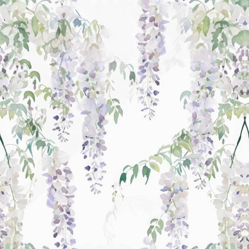 FunStick 44.5CM×9M Peel and Stick Purple Wallpaper Decorative Sticky Back Plastic Floral Patterned Removable Self Adhesive Vinyl Kitchen Splashback Roll Lilac Floral Wallpaper for Bedroom Bathroom