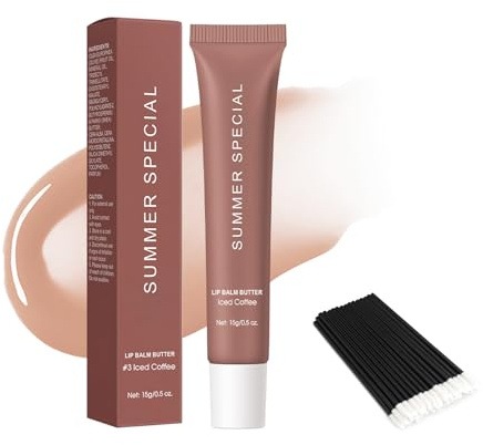 Summer Butter Lip Balm Lip Gloss Mit 50 Lippenpinseln – Pflegender Lippenbalsam Für Sofortige Feuchtigkeit & Hydration – Vegan, Beruhigende Lippenpflege Für Trockene & Rissige Lippen - #3Iced Coffee