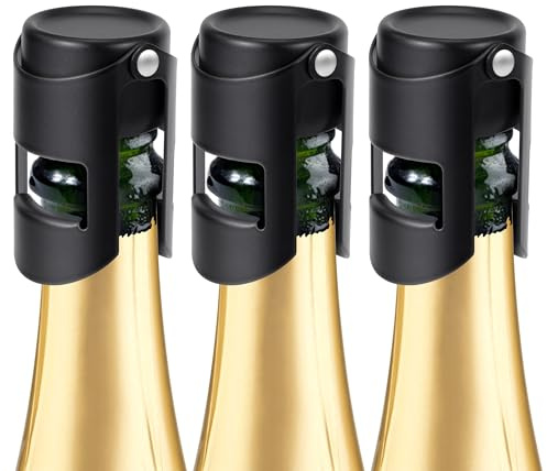 Tapones de champán, juego de 3 tapones de botella de vino espumoso, de acero inoxidable, crea un vacío, antifugas, mantén frescos, guarda burbujas para sellar tus botellas de Prosecco o vino