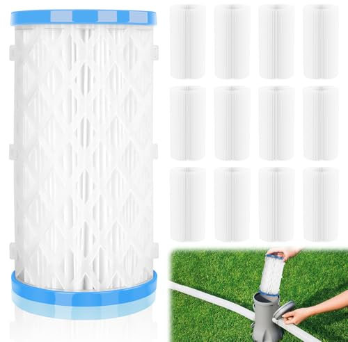 RGJ Universal Pool Filter Cartridge Type A/C or III, 12 Pack Reusable Swimming Pool Filter for Above Ground Pools, Efficient Filtration & Keep The Water Clean
