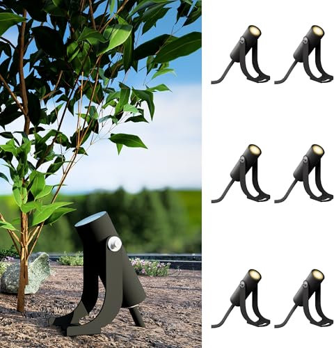 SSC-LUXon 6er Set TARONA Mini Gartenstrahler Ambientespot schwarz 2W warmweiß IP65 für Außen & Innen Carport Veranda Eingang