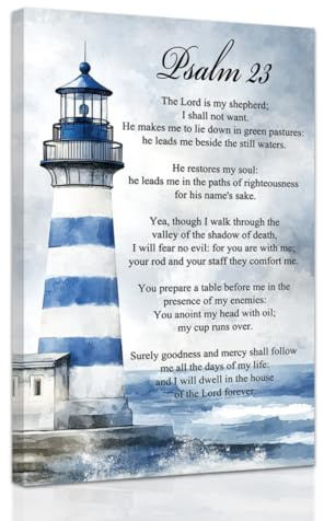 ZXHYWYM Christliches Leinwandgemälde Psalm 23 Bilder Küstenstrand Wanddekoration Schrift Bibelverse Drucke inspirierendes Poster für Zuhause gerahmt (30 x 45 cms)