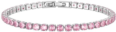 Just Being Cute Tennisarmband Armband Damen mit Rosa Blauen Grünen Steinen | 3mm Tennis Bracelet Silber/Gold mit 5A+ Zirkonia Geschenk Geburtstag Weihnachten Valentinstag für Frauen Freundin 16.5-19cm