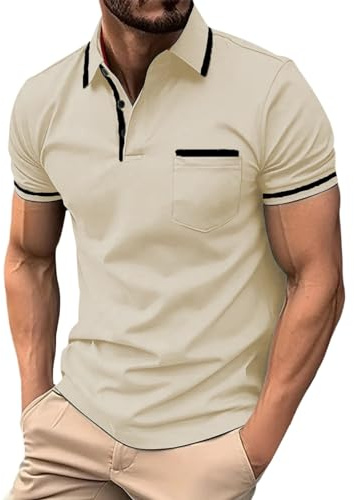Polo Shirts Herren Kurzarm Polohemd Business T-Shirts Freizeit Herrenshirts Kontrastfarbe Businessshirts Sportstyle Freizeithemd Knopfleiste Baumwollshirts Brusttasche Strandhemd für Urlaub
