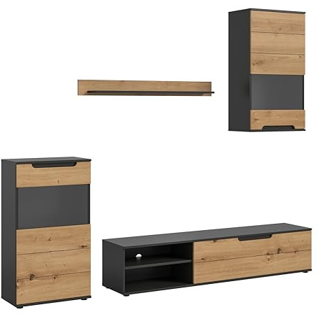 xonox.home - Wohnwand Cajak 4-TLG. Set 246x182x37 cm in Basalt grau und Artisan - Wohnidee Möbelstück Einrichtung Designermöbel - nordisches Design hochwertig verarbeitet schöner Blickfang