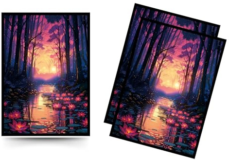 Trading Card Sleeves – 100 Count – Glossy Art Back & Clear Front (66 x 92 mm) – Fits Standard Cards, MTG, Sports & Collector Decks - Twilight Lotus Grove