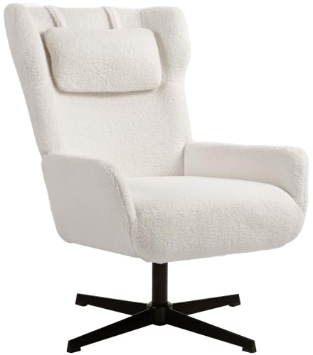 HOMCOM Sessel Ohrensessel Drehbar mit Metallbeine für Wohnzimmer Creme | Loungesessel, Relaxsessel, Lesesessel mit Fleece-Optik, Polstersessel für Schlafzimmer
