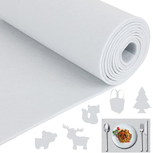 Filzrolle Filzstoff 30cm x 250cm x 3mm, RANJIMA Filz Meterware, Bastelfilz Taschenfilz Polyester Filz für Filzunterlage Deko DIY Handwerken Aufbewahrungstasche Patchwork Nähen Basteln (Weiß)