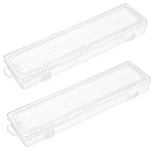 SENRISE 2Pcs Plastic Paint Brush Holder Flat Long Watercolor Pens Storage Box Portable Drawing Tools Container for Art Tools, Office Supplies (Transparent, L)
