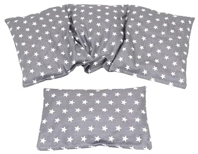 Kirschkernkissen STERNE, PUNKTE, UNI u.s.w. 2 er Set Langes 36 x 18 cm 3 Kammer + kleines Wärmekissen XXL Schulterkissen Nackenkissen Körnerkissen Mikrowelle (Grau, Sterne)