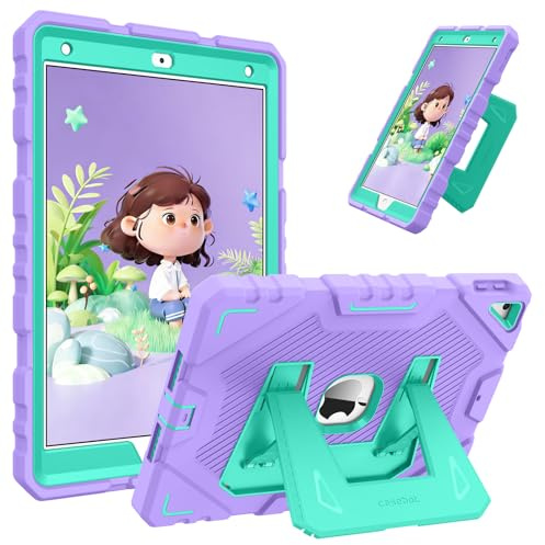 Fintie Funda Niños para iPad de 10,2 Pulgadas de 9/8/7 Generación | (Modelo 2021/2020/2019) - Resistente a los Golpes, Funda de Cuerpo Completo con Soporte Integrado, Morado + Verde