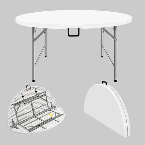 Bianco tragbarer runder Klapptisch mit Griff, 300 kg Kapazität, Picknick- und Campingtisch für den Außenbereich, Grill, Garten und Zuhause, 120 x 74 cm