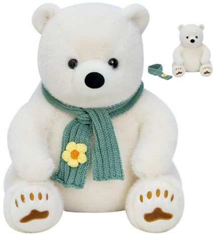 Xiyocadt Süßes Eisbär Kuscheltier mit abnehmbarem Strickschal, 23-80cm Großer Eisbär Plüschtier, Weiches Teddybär Stofftier für Kinder & Babys, Schlafbegleiter & Geburtstagsgeschenk (20cm)