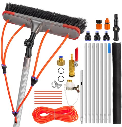7M Water Fed Pole Telescopic Window Cleaning Brush Kit with Swivel Brush Head, 23ft Aluminium Extendable Telescopic Water Fed Pole for Solar Panels, Conservatory Roof & Gutters, Garden Hose Attachment