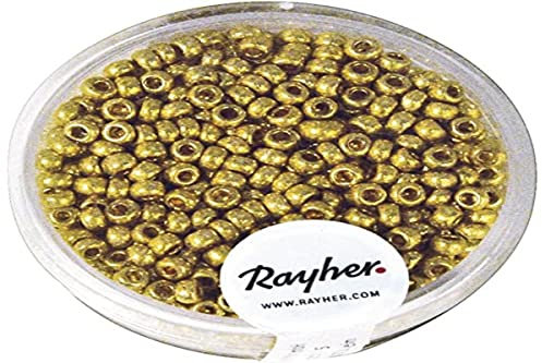 RAYHER HOBBY Rayher 1406806 Rocailles, 2,6 mm ø, perlmutt, Dose 17g, gold, nicht wa