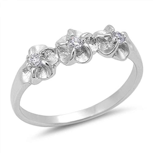 Kleine Schätze - Damen Ring/Verlobungsring/partnerring Sterling Silber Zirkonia Plumeria