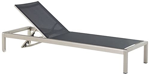 Beliani Sonnenliege Gartenliege verstellbar Rückenlehne Textil/Aluminium Schwarz Fossato