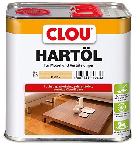 Clou Hartöl: Strapazierfähiger Schutz für Holzoberflächen, Holzöl für Möbel, Treppen, Parkett, Möbelöl farblos, 2,5 L