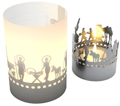 13gramm Kerzenhalter - Magisches Projiziert Krippen-Motive mit Kerzenschein für Zauberhafte Stimmung - Ideal als Deko & Geschenk für Weihnachten