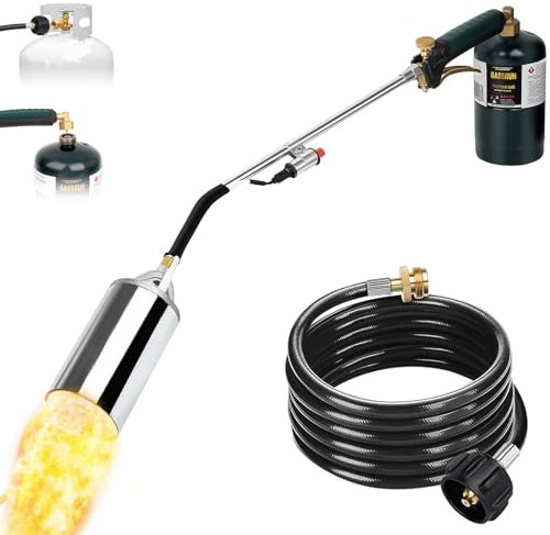 GasBRUH Propane Torch Weed Burner Kit,Weed Torch 360,000 BTU,Blow Torch with 1lb Propane Converter Hose,Blow Torch for Weeds,Wood,Roof,Ice Snow,Road, Fire Start,Charoal Start(Fuel not Included)