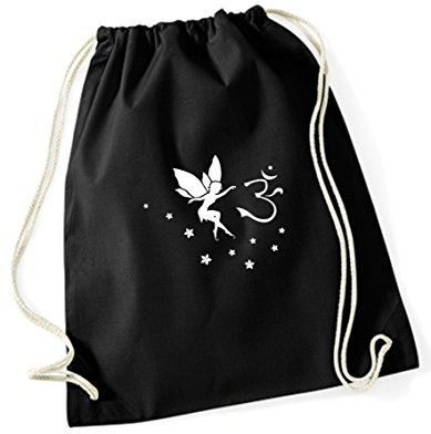 Om Turnbeutel/Rucksack/Jutesack/Tasche/Sportbeutel/Gymsack mit Aufdruck Om Elfe von 3 Elfen - Statement Hipster Jute Bag Beutel aus Baumwolle - schwarz