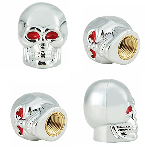DSYCAR Schädel Kopf Stil Fahrrad Motorrad Auto Rad Reifen Ventilkappen Staubdichte Abdeckung für Auto styling Dekoration Zubehör - 4 Teile / schachtel - Silber
