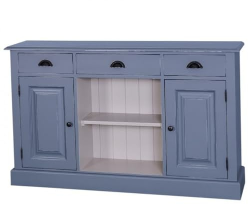 Casa Padrino Shabby Chic Landhaus Stil Sideboard mit Regalfächern - Dielen Schrank, Farbkombinationen:Blau/Weiß