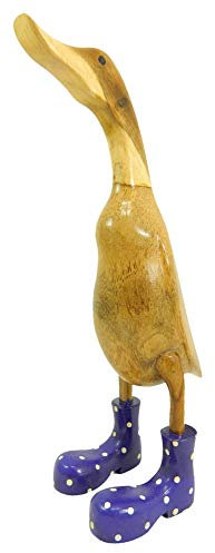 Thai Gifts Bamboo Duck with Purple Wellington Boots, Approx. H40cm - Quirky Wooden Ornaments for Indoor & Outdoor Use - Cute Room Decor & Fun Animal Themed Gift Idea - Unique Garden & Home Sculpture