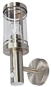 Lindby Edelstahl Wandlampe mit Bewegungsmelder, Wandleuchte aussen Außenleuchte IP44 Außenlampe 1x E27 ohne Leuchtmittel Außenwandleuchten Garten
