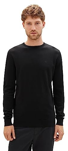 TOM TAILOR Herren Basic Strickpullover mit Crewneck, schwarz, XL EU