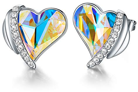 CDE Ohrringe für Damen Schmuck Geschenk, Rosegold Herz Damen Ohrstecker, verschönert mit Kristallen Valentinstag Weihnachten Muttertag Geburtstag Geschenke für Frauen Sie Mutter Freundin Ehefrau