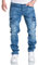 Amaci&Sons Herren Cargo Jeans Regular Slim Denim Hose Destroyed 7985 Hellblau W40/L30