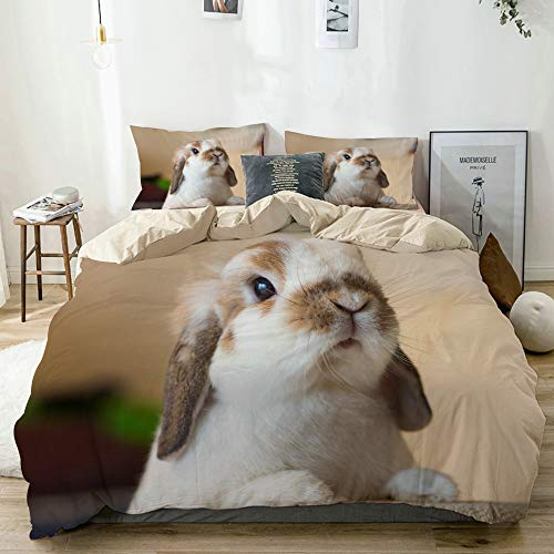 AMIGGOO Bettwäsche-Set Mikrofaser,Beige,Nettes weißes Kaninchen Nette Tiere,1 Bettbezug 135x200 + 2 Kopfkissenbezug