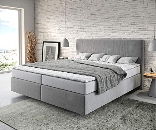 DELIFE Boxspringbett Dream-Well Mikrofaser Grau 180x200 cm mit Matratze und Topper