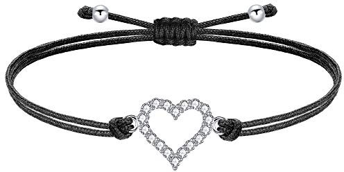 J.Endéar Bracelet Coeurs d'Amour pour Fille Enfants Bracelet Cordon Filigrane Tressé Fait à la Main en Argent Sterling 925 avec Zircone