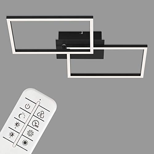 BRILONER - LED Deckenlampe mit Fernbedienung, dimmbar, einstellbar von warmweiß bis neutralweiß, Lampe, LED Deckenleuchte, Wohnzimmerlampe, Schlafzimmerlampe, Küchenlampe, 50x38,8x7,8 cm, Schwarz