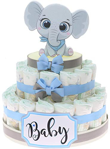Viale Magico Torta Pannolini Elefante Effye Bimbo Idea Regalo Nascita Economica, Idea Regalo Nascita Economica e Originale (Torta da 30 Pannolini)