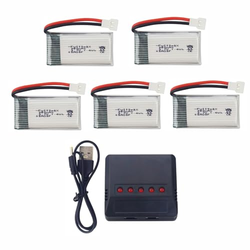 ZYGY 5PCS 3.7V 380mah 25C lithium battery with 5 in1 Charger for Hubsan X4 H107 H107C H107L HS170G Syma X11 X11C FX801 V911S A120 XK A150 V966 HS170 HS170C F180C TOZO Q2020 E016H E016F Quadcopter