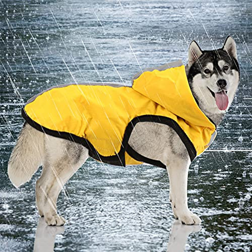 Idepet wasserdichte 2-in-1-Regenjacke für Hunde, Leichter Overall für Hunde mit Kapuze, atmungsaktiver Regenponcho mit Kapuze und reflektierendem Streifen für kleine, mittel große GroßHunde