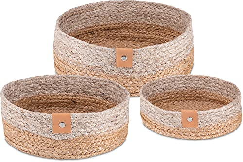 Lifestyle Lover Aufbewahrungskorb 3er Set Jute für Wohnzimmer, Bad, Esszimmer, Kinderzimmer Aufbewahrungsboxen für Accessoires (Natur, 18cm, 22cm, 26cm)