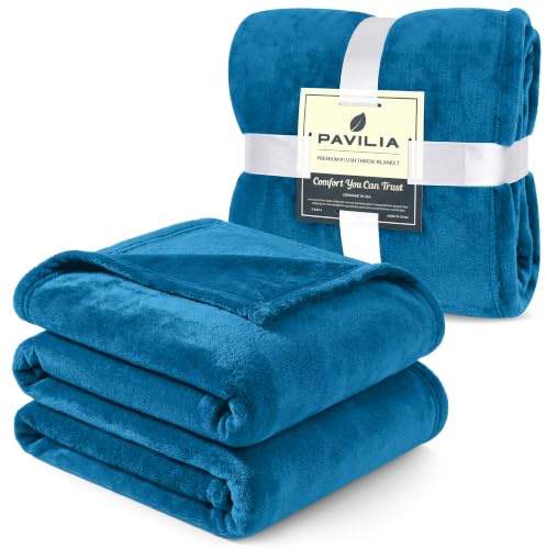 PAVILIA Fleece-Überwurfdecke für Couch, blaugrüner, weicher Flauschiger Flanell-Überwurf für Sofa, Plüsch-Mikrofaser-Bettdecke, gemütliches Zuhause, Samt, Türkis, 127 x 152 cm