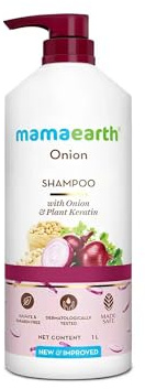 Mamaearth Onion Shampoo for Hair Growth & Hair Fall Control with Onion & Plant Keratin White 1 L (Pack of 1) | Onion shampoo formulated with onion and plant keratin.
