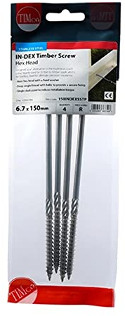 TIMCO Holzschrauben, Sechskant-Flanschkopf, A4, Edelstahl, 6,7 x 150 mm, ideal für Terrassendielen, Holz zu Holz, Alternative zu traditionellen Schienenschrauben, 1000 Stunden Salz zu sprühen