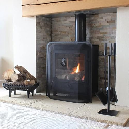 AuraHome® Classic Rectangular Fireplace Spark Guard, Metal, Black Mesh with Solid black frame& ring handle Fireguard Open Fire,Stove|Embers. A safety must-have for the home 24 x 21 Inch