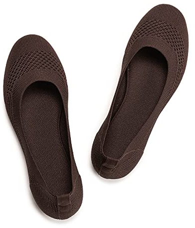 Women's Ballet Flats Slip On Knit Dress Shoes Pumps Shoes Round Toe Dcoffee 6 UK
