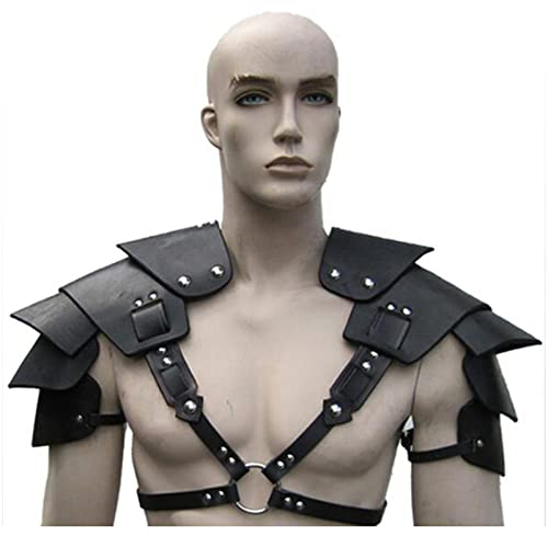 FHUILI Leder Schulterpanzer Brustgeschirr Schulterpanzer Mittelalter Retro Steampunk Ritter Körper mit verstellbaren Schnallen für Party Cosplay Halloween Requisiten (schwarz)
